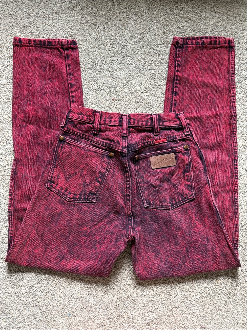VINTAGE 80s/90s Rare Red Hot Pink Acid Wash Wrangler High Rise Jeans 24x32